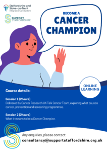 Become a Cancer Champion poster describing the training sessions involved