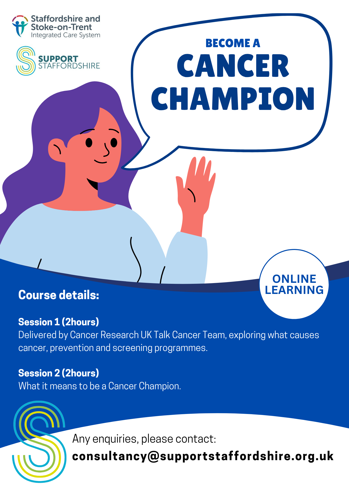 Become a Cancer Champion poster describing the training sessions involved